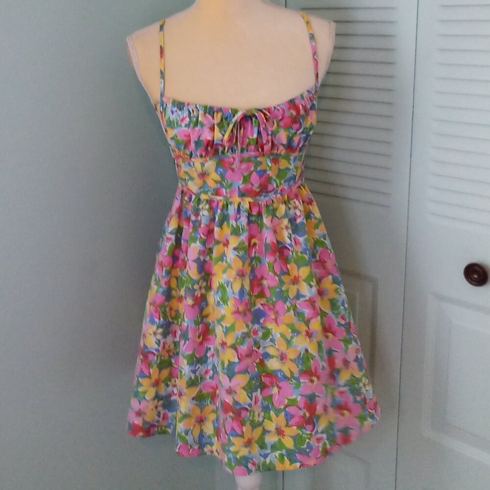 SHEIN FLORAL STRAPPY KNEE LENGTH HIGH WAIST ADJUSTABLE STRAPS ELASTIC MILKMAID M